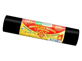 Мешки для мусора 120 л, с завязками, черные, в рулоне 10 шт., ПНД, 15 мкм, 800х750 мм, VIP, Z12010black в Чите