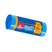 Мешки для мусора 20 л, синие, в рулоне 30 шт., ПНД, 8 мкм, 500х400 мм, Comfort, М0017 (МН 20-30с) в Чите