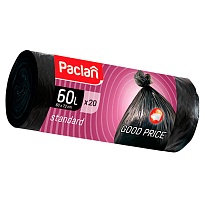Мешки для мусора 60 л, черные, в рулоне 20 шт., ПНД, 7,4 мкм, 720х600 мм, PACLAN, 600820 в Чите