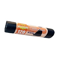 Мешки для мусора 120 л, с завязками, черные, в рулоне 10 шт., ПНД, 16 мкм, 1100х700 мм, Крепак, 4607075710320 в Чите