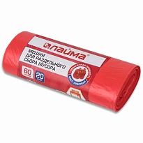 Мешки для мусора 60 л, красный, в рулоне 20 шт., ПНД, 10 мкм, 680х580 мм, LAIMA, 606702 в Чите
