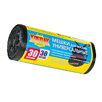 Мешки для мусора 30 л, черные, в рулоне 30 шт., ПНД, 9 мкм, 600х500 мм, Крепак, 4607075710108 в Чите