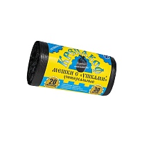 Мешки для мусора 20 л, с ушками, черные, в рулоне 30 шт., ПНД, 10 мкм, 550х440 мм, Крепакоф, 4607075710405 в Чите