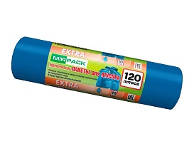 Мешки для мусора 120 л, синие, в рулоне 10 шт., ПНД, 14 мкм, 1100х700 мм, EXTRA, ex1201802 в Чите