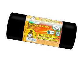Мешки для мусора 300 л, черные, в рулоне 10 шт., ПВД 70 мкм, 1400х1000 мм, PREMIUM+, 30010160 в Чите