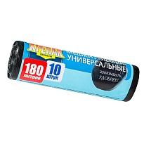 Мешки для мусора 180 л, с ушками, черные, в рулоне 10 шт., ПНД, 20 мкм, 1150х800 мм, Крепак, 4607075710498 в Чите