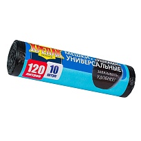 Мешки для мусора 120 л, с ушками, черные, в рулоне 10 шт., ПНД, 15 мкм, 1100х700 мм, Крепак, 4607075710474 в Чите