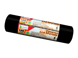 Мешки для мусора 120 л, черные, в рулоне 10 шт., ПНД, 12 мкм, 1100х700 мм, MIRPACK Classik, 1201011 в Чите