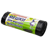 Мешки для мусора 160 л, черные, в рулоне 10 шт., ПВД, 23 мкм, 1200х900 мм, Любаша, 607681 в Чите
