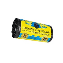 Мешки для мусора 20 л, с ручками, черные, в рулоне 30 шт., ПНД, 10 мкм, 550х440 мм, Крепакоф, 4607075710658 в Чите