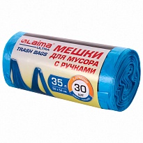 Мешки для мусора 35 л, с ручками, синие, в рулоне 30 шт., ПНД, 9 мкм, 540х500 мм, LAIMA ULTRA, 607683 в Чите