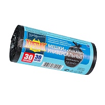 Мешки для мусора 30 л, с ушками, черные, в рулоне 30 шт., ПНД, 9 мкм, 600х500 мм, Крепак, 4607075710450 в Чите