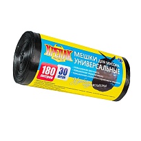 Мешки для мусора 180 л, черные, в рулоне 30 шт., ПНД, 20 мкм, 1150х800 мм, Крепак, 4607075710139 в Чите
