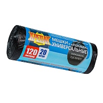 Мешки для мусора 120 л, с ушками, черные, в рулоне 20 шт., ПНД, 15 мкм, 1100х700 мм, Крепак, 4607075710368 в Чите