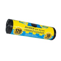 Мешки для мусора 120 л, с ушками, черные, в рулоне 10 шт., ПНД, 13 мкм, 1050х680 мм, Крепакоф, 4607075710252 в Чите