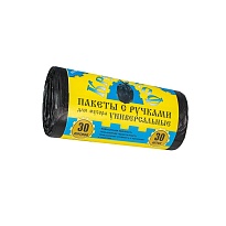 Мешки для мусора 30 л, с ручками, черные, в рулоне 30 шт., ПНД, 9 мкм, 620х480 мм, Крепакоф, 4607075710665 в Чите