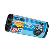 Мешки для мусора 20 л, с ушками, черные, в рулоне 30 шт., ПНД, 10 мкм, 550х440 мм, Крепак, 4607075710443 в Чите
