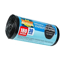 Мешки для мусора 180 л, с ушками, черные, в рулоне 30 шт., ПНД, 20 мкм, 1150х800 мм, Крепак, 4607075710399 в Чите
