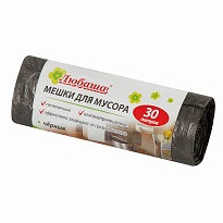 Мешки для мусора 30 л, черные, в рулоне 20 шт., ПНД, 5 мкм, 550х470 мм, Любаша эконом, 605329 в Чите