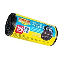 Мешки для мусора 120 л, черные, в рулоне 30 шт., ПНД, 15 мкм, 1100х700 мм, Крепак, 4607075710122 в Чите