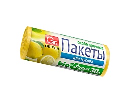 Мешки для мусора 30 л, ароматизированные, Лимон, желтые, в рулоне 20 шт., ПНД, 9 мкм, 560х530 мм, GRIFON Aroma, 101-020 Li в Чите