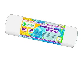 Мешки для мусора 30 л, белые, в рулоне 20 шт., ПНД, 7 мкм, 600х500 мм, MIRPACK Classik, 302042 в Чите