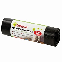 Мешки для мусора 180 л, черные, в рулоне 10 шт., ПВД, 24 мкм, 1060х800 мм, Любаша, 605336 в Чите