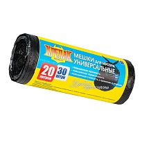 Мешки для мусора 20 л, черные, в рулоне 30 шт., ПНД, 10 мкм, 550х440 мм, Крепак, 4607075710092 в Чите