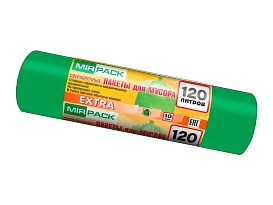 Мешки для мусора 120 л, зеленые, в рулоне 10 шт., ПНД, 14 мкм, 1100х700 мм, EXTRA, ex1201804 в Чите