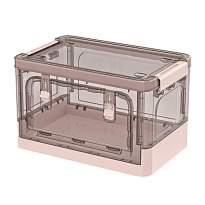 Ящик пластиковый складной прозрачный коричневый, дно розовое, 360х235х230 мм, с колесиками в Чите